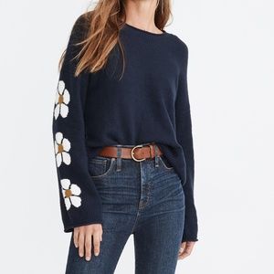 Belmore Floral-Sleeve Pullover Sweater in Coziest Textured Yarn NWT